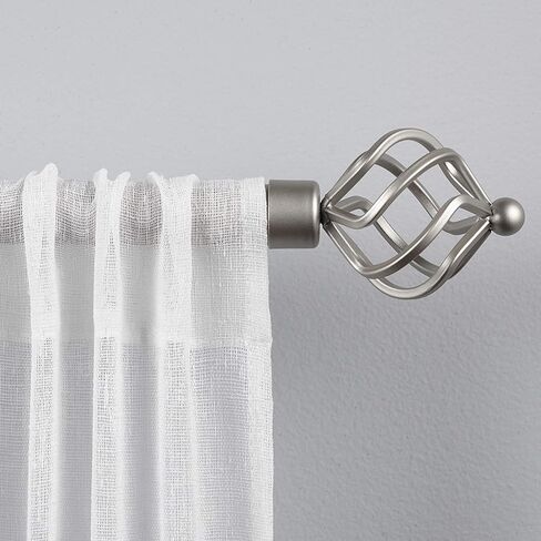 Exclusive Home Torch 1" Curtain Rod and Coordinating Finial Set, Matte Silver, Adjustable 66"-120" in Saudi Arabia