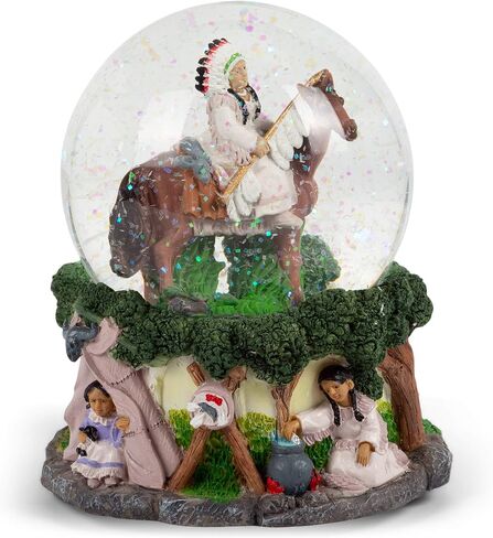 Elanze Designs Native American Chief 100MM Sturdy Wind Up Music Glitter Water Snow Globe Tabletop Dresser Nightstand Figurine Decoration Plays Tune Free As The Wind in Saudi Arabia