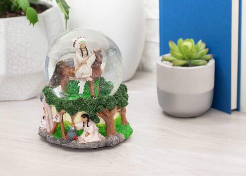 Elanze Designs Native American Chief 100MM Sturdy Wind Up Music Glitter Water Snow Globe Tabletop Dresser Nightstand Figurine Decoration Plays Tune Free As The Wind in Saudi Arabia