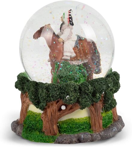 Elanze Designs Native American Chief 100MM Sturdy Wind Up Music Glitter Water Snow Globe Tabletop Dresser Nightstand Figurine Decoration Plays Tune Free As The Wind in Saudi Arabia