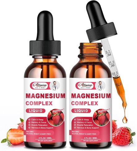 2 Pack Triple Magnesium Complex Liquid Drops Blend with Magnesium Glycinate 500mg, Malate and Taurate for Max Bio-Availability | High Absorption | Vegan, Non-GMO | Nerv, Relaxation, Muscle & Sleep in Kuwait