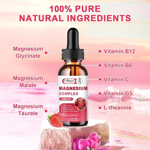 2 Pack Triple Magnesium Complex Liquid Drops Blend with Magnesium Glycinate 500mg, Malate and Taurate for Max Bio-Availability | High Absorption | Vegan, Non-GMO | Nerv, Relaxation, Muscle & Sleep in Kuwait