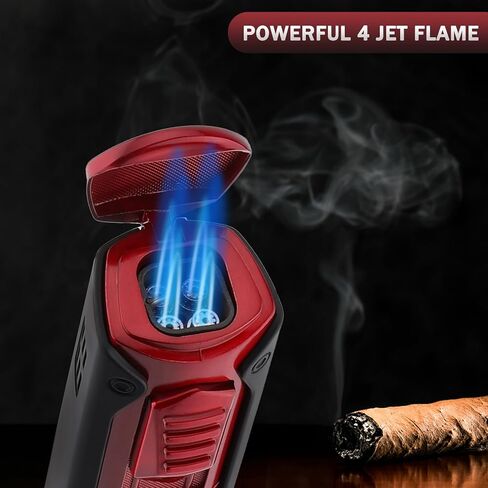 ولاعة XIFEI Torch 4 ولاعة غاز بوتان قابلة لإعادة الملء، ولاعة سيجار مدمجة، ولاعة سيجار محمولة لهب قابل للتعديل، ولاعات تدخين مقاومة للرياح هدية لمحبي السيجار (أحمر) in Kuwait
