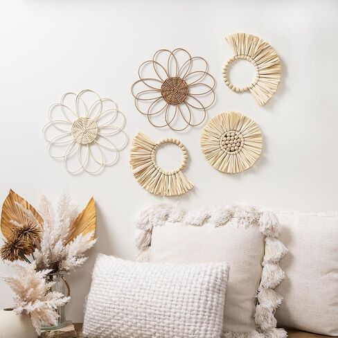 Seagrass & Sage Boho Wall Basket Decor Set of 5 - Wicker Wall Decor Boho - Woven Baskets Wall Art -Rattan Wall Hangings in Saudi Arabia
