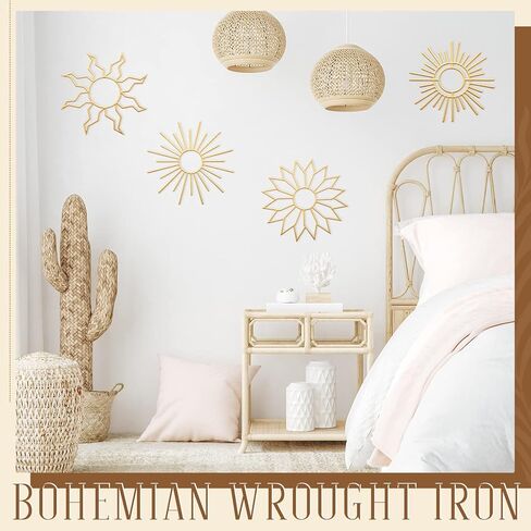 Pelopy 4 قطع بوهو معدنية جدار الفن بوهو المعادن مجردة جدار ديكور الذهب 7.87 بوصة بوهيميا أمة الله جدار ديكور شنقا زخرفة الشمس لغرفة النوم غرفة المعيشة المطبخ المنزل مزرعة جدار النحت in Kuwait