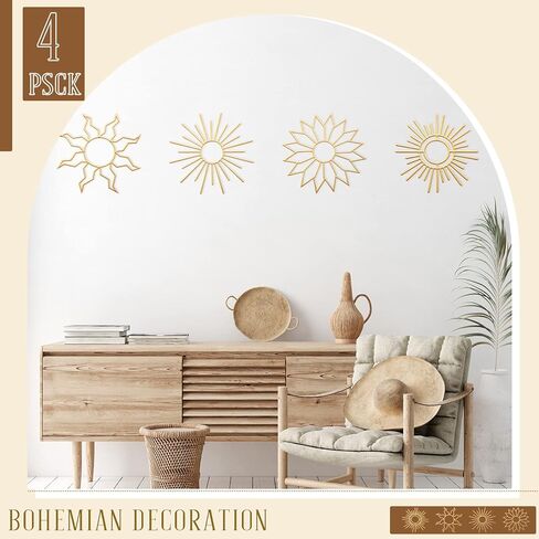 Pelopy 4 قطع بوهو معدنية جدار الفن بوهو المعادن مجردة جدار ديكور الذهب 7.87 بوصة بوهيميا أمة الله جدار ديكور شنقا زخرفة الشمس لغرفة النوم غرفة المعيشة المطبخ المنزل مزرعة جدار النحت in Kuwait