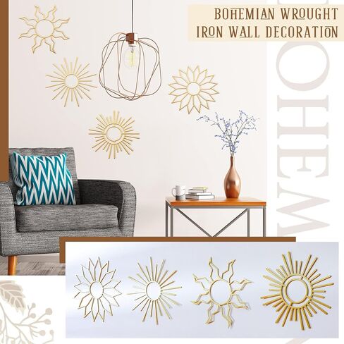 Pelopy 4 قطع بوهو معدنية جدار الفن بوهو المعادن مجردة جدار ديكور الذهب 7.87 بوصة بوهيميا أمة الله جدار ديكور شنقا زخرفة الشمس لغرفة النوم غرفة المعيشة المطبخ المنزل مزرعة جدار النحت in Kuwait