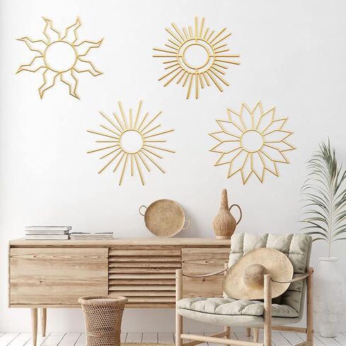 Pelopy 4 قطع بوهو معدنية جدار الفن بوهو المعادن مجردة جدار ديكور الذهب 7.87 بوصة بوهيميا أمة الله جدار ديكور شنقا زخرفة الشمس لغرفة النوم غرفة المعيشة المطبخ المنزل مزرعة جدار النحت in Kuwait