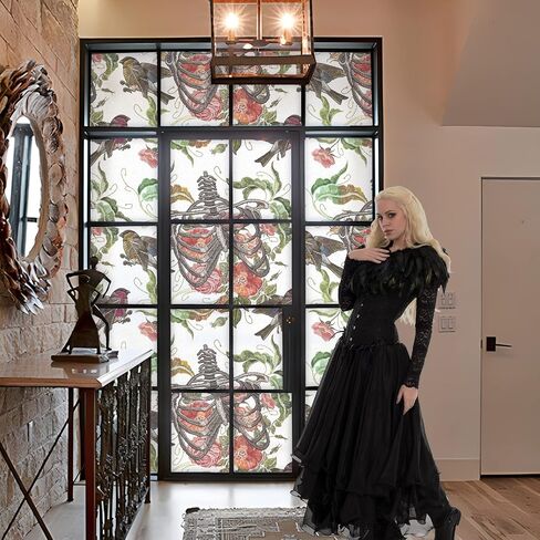 DKTIE Gothic Window Film Stained Glass 3D Static Cling Window Film Non-adhesive Window Covering Decorative Uv Multi-layer Ink-jet Technology Waterproof and Oil Proof (CTBLT171, 17.7 x 78.7 inches) in Kuwait