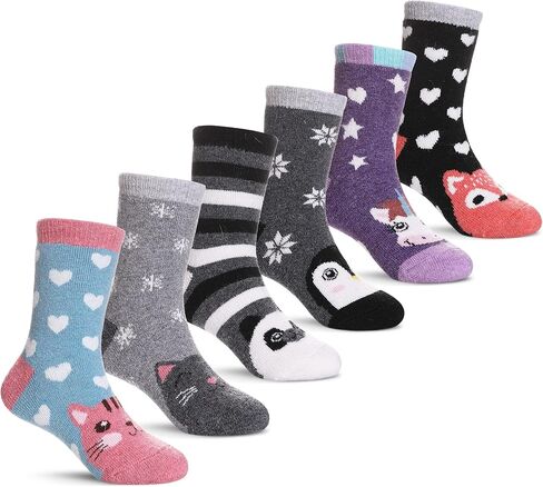 TRUEHAN 6 أزواج من الجوارب الصوفية للأطفال الصغار والأولاد والبنات، جوارب صوفية دافئة للشتاء والمشي لمسافات طويلة، جوارب سميكة حرارية مريحة للطاقم in Kuwait