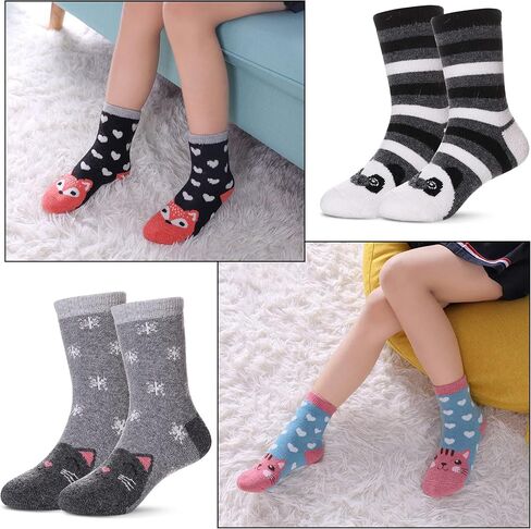 TRUEHAN 6 أزواج من الجوارب الصوفية للأطفال الصغار والأولاد والبنات، جوارب صوفية دافئة للشتاء والمشي لمسافات طويلة، جوارب سميكة حرارية مريحة للطاقم in Kuwait