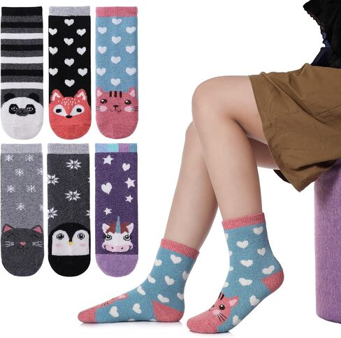 TRUEHAN 6 أزواج من الجوارب الصوفية للأطفال الصغار والأولاد والبنات، جوارب صوفية دافئة للشتاء والمشي لمسافات طويلة، جوارب سميكة حرارية مريحة للطاقم in Kuwait