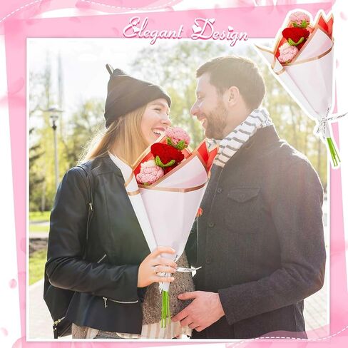 Riceshoot 12 Pcs Valentines Day Handmade Crochet Flowers Crochet Rose Knitted Artificial Floral Fake Plants for Bouquet Home Outdoor Gift Wife Girlfriend Birthday Wedding Kitchen Decoration Office in Saudi Arabia