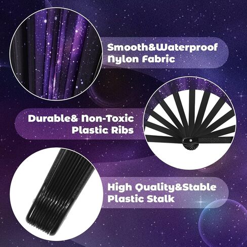 2 Pcs Galaxy Satin Rave Folding Hand Fan Chinese Japanese Large Handheld Fan Plastic Ribs Decorative Folding Fans with Fabric Case for Women Men Gifts, Dance Festival Party Performance Decorations in Saudi Arabia