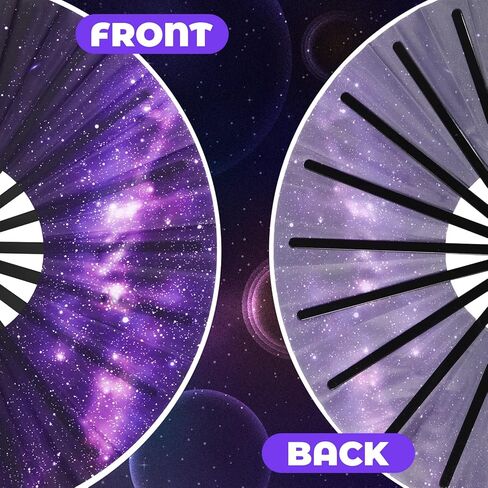 2 Pcs Galaxy Satin Rave Folding Hand Fan Chinese Japanese Large Handheld Fan Plastic Ribs Decorative Folding Fans with Fabric Case for Women Men Gifts, Dance Festival Party Performance Decorations in Saudi Arabia