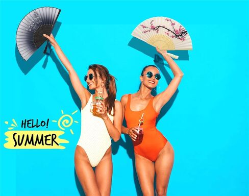 مراوح يدوية قابلة للطي للنساء من Leehome - قطعتان من مراوح حرير الخيزران الصينية اليابانية - للرقص، ومهرجان الموسيقى، وحفلات الزفاف، والحفلات، والديكورات، والهدايا. (زهر البرقوق الأبيض وزهر البرقوق الرمادي) in Kuwait