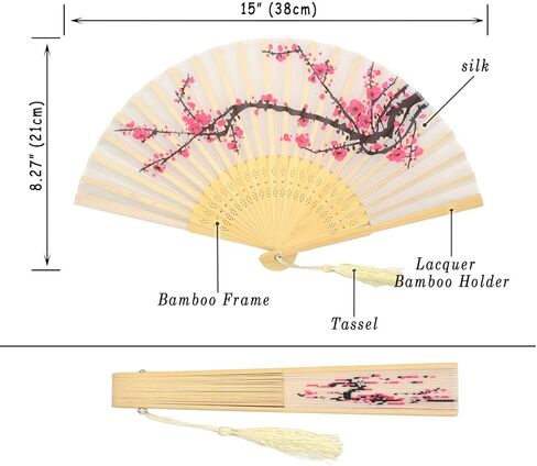 مراوح يدوية قابلة للطي للنساء من Leehome - قطعتان من مراوح حرير الخيزران الصينية اليابانية - للرقص، ومهرجان الموسيقى، وحفلات الزفاف، والحفلات، والديكورات، والهدايا. (زهر البرقوق الأبيض وزهر البرقوق الرمادي) in Kuwait