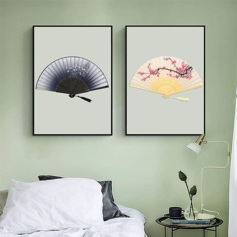 مراوح يدوية قابلة للطي للنساء من Leehome - قطعتان من مراوح حرير الخيزران الصينية اليابانية - للرقص، ومهرجان الموسيقى، وحفلات الزفاف، والحفلات، والديكورات، والهدايا. (زهر البرقوق الأبيض وزهر البرقوق الرمادي) in Kuwait
