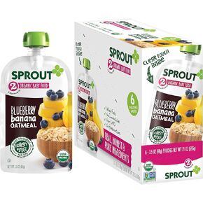 أغذية الأطفال العضوية، أكياس المرحلة الثانية، مزيج الفواكه والخضروات والحبوب، دقيق الشوفان والموز والتوت، 3.5 أونصة مهروسة (عبوة من 6 قطع) in Kuwait