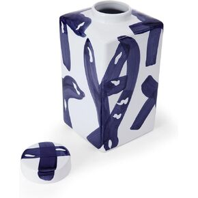 Mikasa Blue and White Landscape Square Ceramic Ginger Jar, Store Small Household Items or Display Faux Florals, 11 INCH