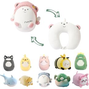 stocaggio Kids Travel Pillow - 2-in-1 Deformable Kids Neck Pillow for Traveling, Soft U-Shaped Pillow with Adorable Animal Design, Comfy Sleep and Play, Ideal for Airplanes and Cars - Pink Unicorn in Kuwait