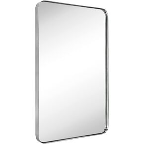 GRACTO 24x36'' Chrome Metal Framed Bathroom Mirror for Wall in Stainless Steel Rounded Rectangular Bathroom Vanity Mirrors Wall Mounted in Kuwait