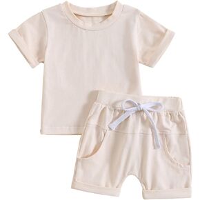 FOCUSNORM Toddler Baby Boy Summer Clothes Infant T Shirt Shorts Outfits Soild Color Short Sleeve T-Shirt Newborn Baby Clothes