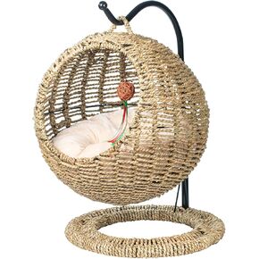 YoSpot Hand Made Wicker Cat Bed Basket Swinging Pet House Nest for Small Dog Cat with Cushion in Saudi Arabia