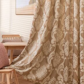 NAPEARL Damask Curtains for Living Room, Gothic Jacquard Curtain Drapes with Floral Patterns, Beige Curtains for Bedroom 84 Inch Length, Set of 2 Panels, Each 52 x 84 Inches in Kuwait