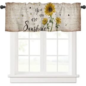 Bubkan Farm Sunflower with Cute Bees Kitchen Curtain Valances for Windows Living Room Bedroom Retro Letter Style Privacy Panel Rod Pocket Window Treatment Draper-54x18in in Saudi Arabia