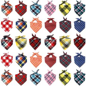 Segarty 60 Pack Washable Plaid Bibs, 22.8"x15.7" Pet Scarf Triangle Dog Bandanas Accessories Bulk for Small Medium Dogs Cats Large Puppy, Adjustable Reversible Boy Pets Birthday Kerchief in Kuwait