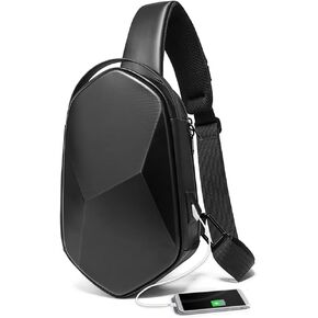 BANGE Sling Bag Waterproof Safe Protect Shell Crossbady Bag Backpack, Biking Hiking Travel Shoulder Bag (Black with USB) in Kuwait