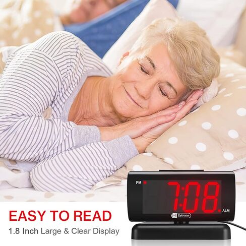 ZOOS ساعة منبه لغرفة النوم 5 بوصة كبيرة LED ساعة رقمية لكبار السن، منبه بسيط خافت لغرف النوم، حجم قابل للتعديل/غفوة/بطارية احتياطية/قاعدة دوارة هدية للأطفال المسنين في المنزل والمكتب in Kuwait