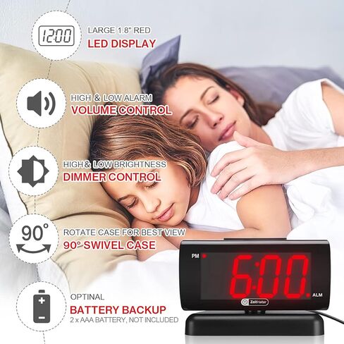 ZOOS ساعة منبه لغرفة النوم 5 بوصة كبيرة LED ساعة رقمية لكبار السن، منبه بسيط خافت لغرف النوم، حجم قابل للتعديل/غفوة/بطارية احتياطية/قاعدة دوارة هدية للأطفال المسنين في المنزل والمكتب in Kuwait