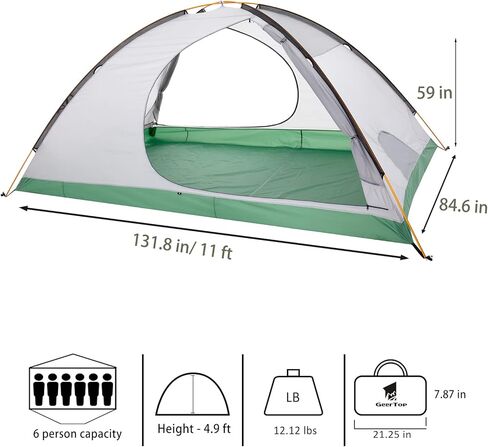 جيرتوب خيمة تتسع لـ6 اشخاص للتخييم مقاومة للماء في 4 مواسم تتسع لـ6 اشخاص، خيمة عائلية مزدوجة الطبقات للتخييم في الهواء الطلق، والسفر بشنطة الظهر in Kuwait