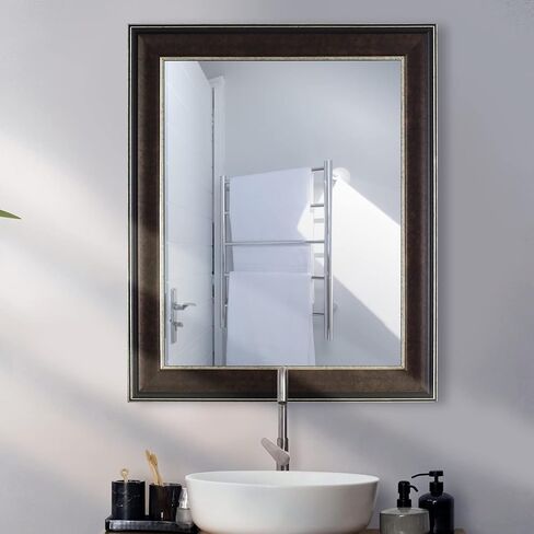 مرآة حائط مشطوفة بإطار مستطيل، مقاس 60.96 سم × 76.2 سم، لمسة نهائية برونزية بنية in Kuwait