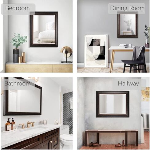 مرآة حائط مشطوفة بإطار مستطيل، مقاس 60.96 سم × 76.2 سم، لمسة نهائية برونزية بنية in Kuwait