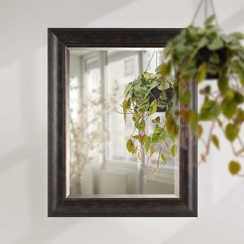 مرآة حائط مشطوفة بإطار مستطيل، مقاس 60.96 سم × 76.2 سم، لمسة نهائية برونزية بنية in Kuwait