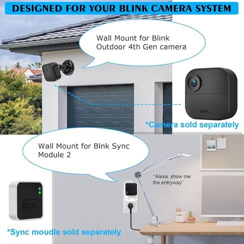 حامل كاميرا بلينك خارجي الجيل الثالث والرابع قابل للتعديل بزاوية 360 درجة مع وحدة مزامنة وميض 2 حامل لنظام كاميرات المراقبة المنزلية الداخلية والخارجية (3 قطع، اسود) in Kuwait