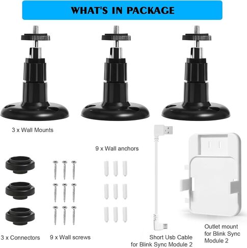 حامل كاميرا بلينك خارجي الجيل الثالث والرابع قابل للتعديل بزاوية 360 درجة مع وحدة مزامنة وميض 2 حامل لنظام كاميرات المراقبة المنزلية الداخلية والخارجية (3 قطع، اسود) in Kuwait