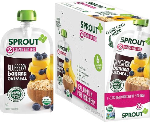 أغذية الأطفال العضوية، أكياس المرحلة الثانية، مزيج الفواكه والخضروات والحبوب، دقيق الشوفان والموز والتوت، 3.5 أونصة مهروسة (عبوة من 6 قطع) in Kuwait