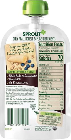 أغذية الأطفال العضوية، أكياس المرحلة الثانية، مزيج الفواكه والخضروات والحبوب، دقيق الشوفان والموز والتوت، 3.5 أونصة مهروسة (عبوة من 6 قطع) in Kuwait