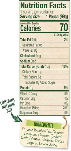 أغذية الأطفال العضوية، أكياس المرحلة الثانية، مزيج الفواكه والخضروات والحبوب، دقيق الشوفان والموز والتوت، 3.5 أونصة مهروسة (عبوة من 6 قطع) in Kuwait