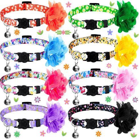 8 Pieces Cat Collars with Bell Kitten Collars Removable Flower Adjustable Breakaway Cat Collar Colorful Flower Kitten Collar with Bell for Pets Girl Cats (Medium) in Saudi Arabia