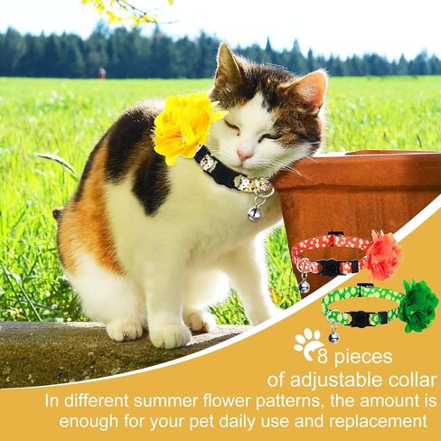 8 Pieces Cat Collars with Bell Kitten Collars Removable Flower Adjustable Breakaway Cat Collar Colorful Flower Kitten Collar with Bell for Pets Girl Cats (Medium) in Saudi Arabia