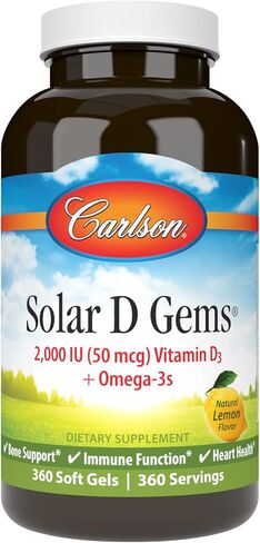 Carlson - Solar D Gems, Vitamin D3 and Omega-3 Supplement, 2000 IU (50 mcg) Vitamin D3, 115 mg Omega-3s EPA and DHA Supplement, Wild Caught, Sustainably Sourced, Lemon, 360 Softgels in Saudi Arabia