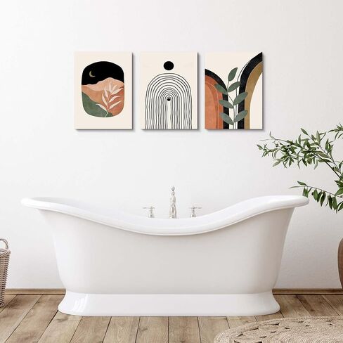 Sage Green Wall Posters & Prints, Green Boho Wall Art Set of 3, Minimalist Framed Wall Art Geometric Line Leaf Sun Moon Beige Green Canvas Artwork Paintings in Saudi Arabia