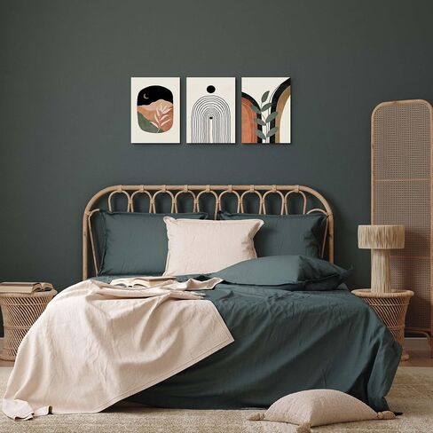 Sage Green Wall Posters & Prints, Green Boho Wall Art Set of 3, Minimalist Framed Wall Art Geometric Line Leaf Sun Moon Beige Green Canvas Artwork Paintings in Saudi Arabia