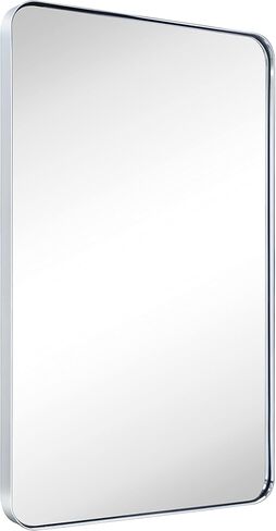 GRACTO 24x36'' Chrome Metal Framed Bathroom Mirror for Wall in Stainless Steel Rounded Rectangular Bathroom Vanity Mirrors Wall Mounted in Saudi Arabia
