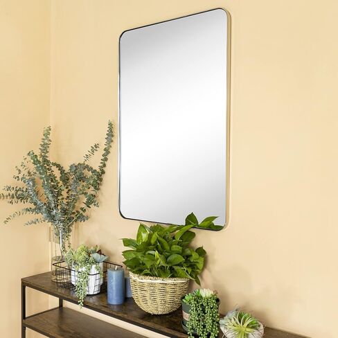 GRACTO 24x36'' Chrome Metal Framed Bathroom Mirror for Wall in Stainless Steel Rounded Rectangular Bathroom Vanity Mirrors Wall Mounted in Saudi Arabia